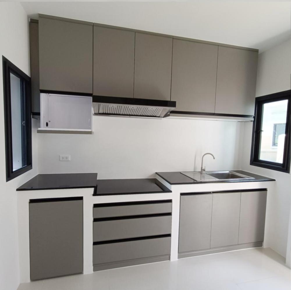 ชุดครัวปูนบานซิงค์ บานอบสีเทา