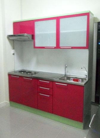 ตู้ครัวสำเร็จรูปรุ่นSV180s บานสีแดง ท๊อปสเตนเลส