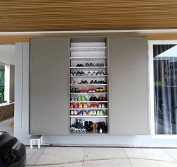 ตู้รองเท้า บานเลื่อนสีเทาเทคเจอร์