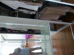 บานกระจกเงา ชั้นวางเสื้อผ้ากระจกใส ขนาดกว้าง3.4*สูง2.6 ม.